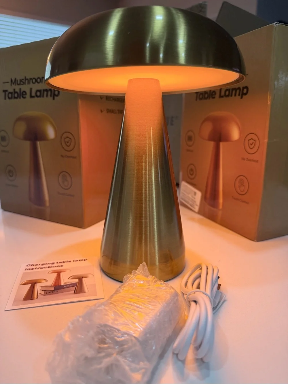 Mushroom Table Lamp, a cordless and rechargeable decorative lighting fixture